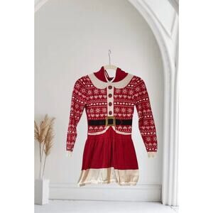 Girls "Holiday Sweater" Red Christmas dress w/hood. Size Medium 7-8
